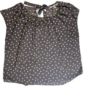 LC Lauren‎ Conrad Blouse Womens XXL Gray Polka Dot Pleated Tie Back Top